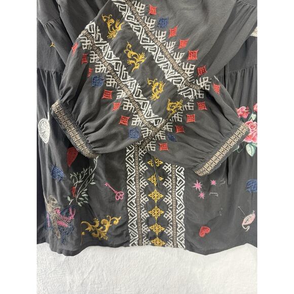 Johnny Was Biya Embroidered Blouse Top 100% Silk Colorful Boho Size Medium - Picture 5 of 15